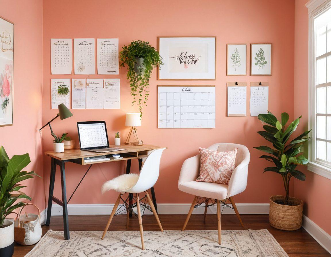 A beautifully organized home office space shared by a couple, featuring a cozy corner with a small desk, love notes on the wall, neatly arranged personal items, and a touch of greenery. Soft romantic lighting enhances the ambiance, while a calendar and planner showcase their shared projects. The scene reflects warmth and harmony, inviting feelings of both romance and productivity. vibrant colors. cozy interior. super-realistic.